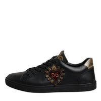 Dolce & Gabbana Black Leather DG Heart London Sneakers Shoes