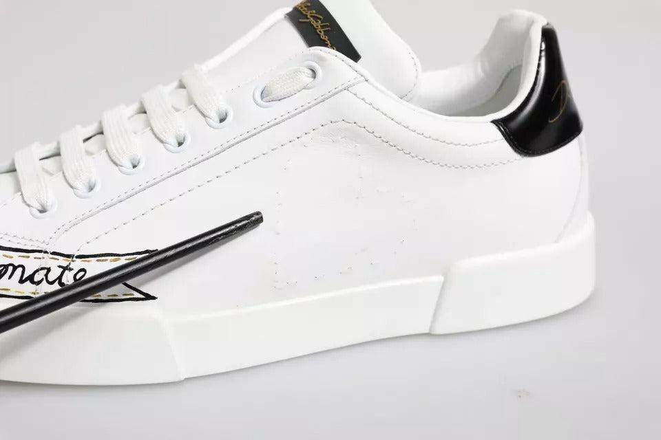 Dolce &amp; Gabbana White Leather Low Top Lace Up Sneakers Shoes