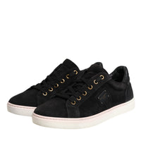 Dolce & Gabbana Black Logo Suede Leather Men Sneakers Shoes