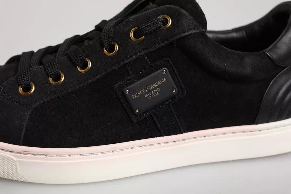 Dolce &amp; Gabbana Black Logo Suede Leather Men Sneakers Shoes