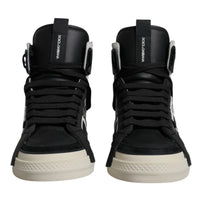 Dolce & Gabbana Black Silver Leather High Top Sneaker Shoes