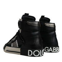 Dolce & Gabbana Black Silver Leather High Top Sneaker Shoes