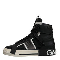 Dolce & Gabbana Black Silver Leather High Top Sneaker Shoes