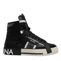 Dolce & Gabbana Black Silver Leather High Top Sneaker Shoes