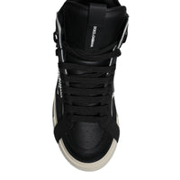 Dolce & Gabbana Black Silver Leather High Top Sneaker Shoes