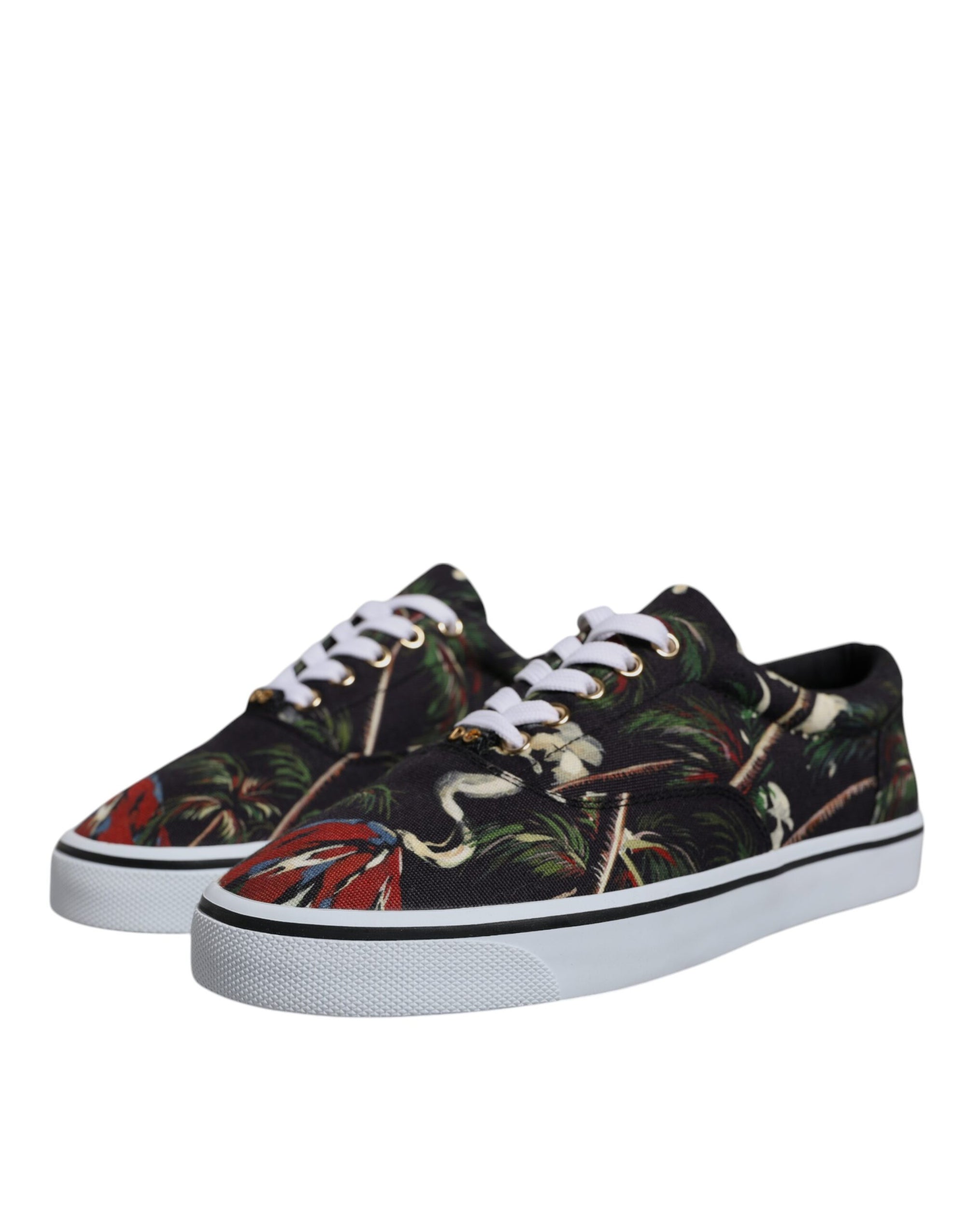 Dolce &amp; Gabbana Black Tropical Print Low Top Sneakers Shoes