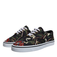 Dolce & Gabbana Black Tropical Print Low Top Sneakers Shoes