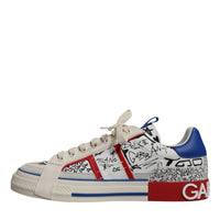 Dolce & Gabbana White Leather Graffiti Custom 2.Zero Sneakers Shoes