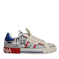 Dolce & Gabbana White Leather Graffiti Custom 2.Zero Sneakers Shoes