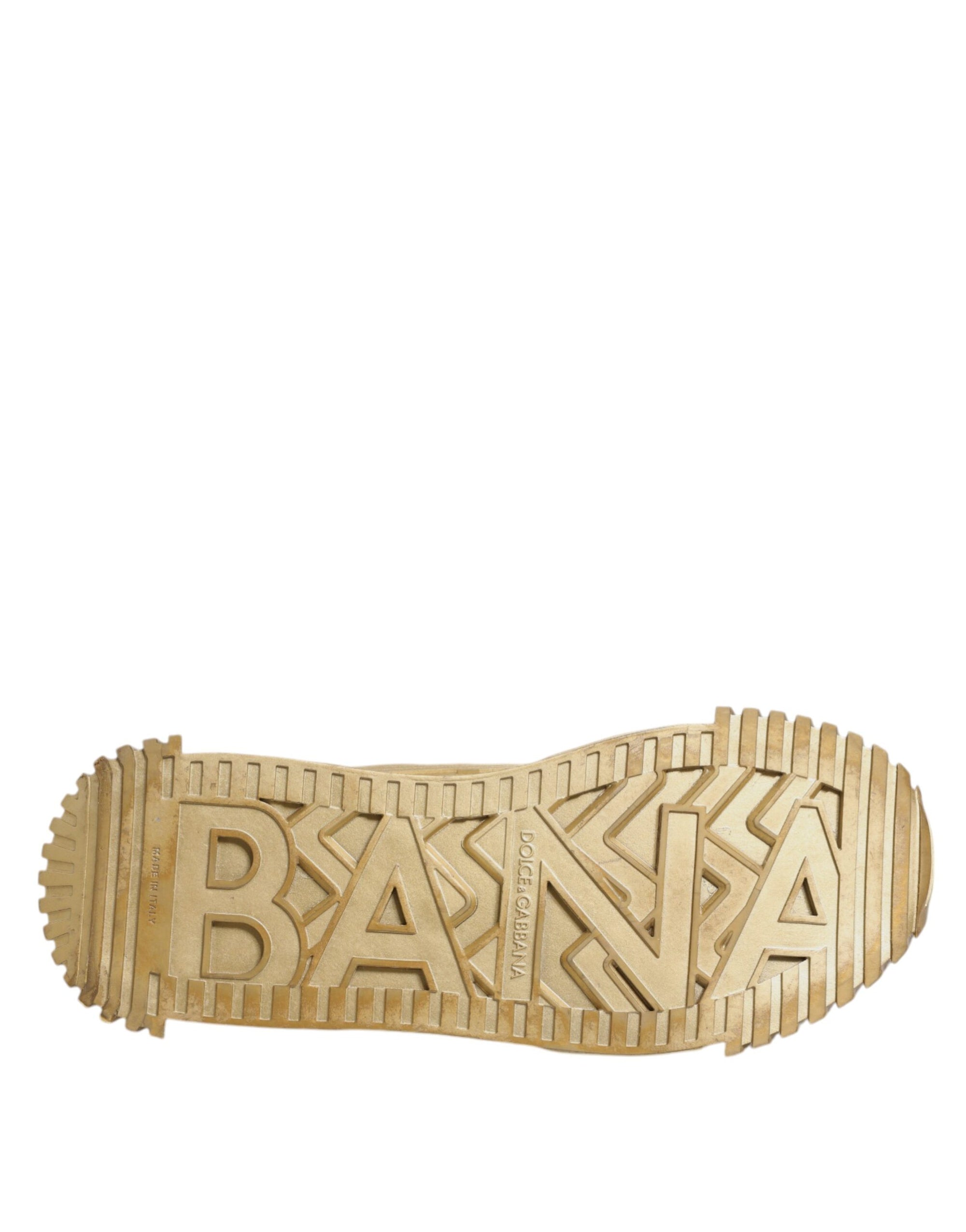 Dolce &amp; Gabbana Gold Stretch Lace Up NS1 Sneakers Shoes