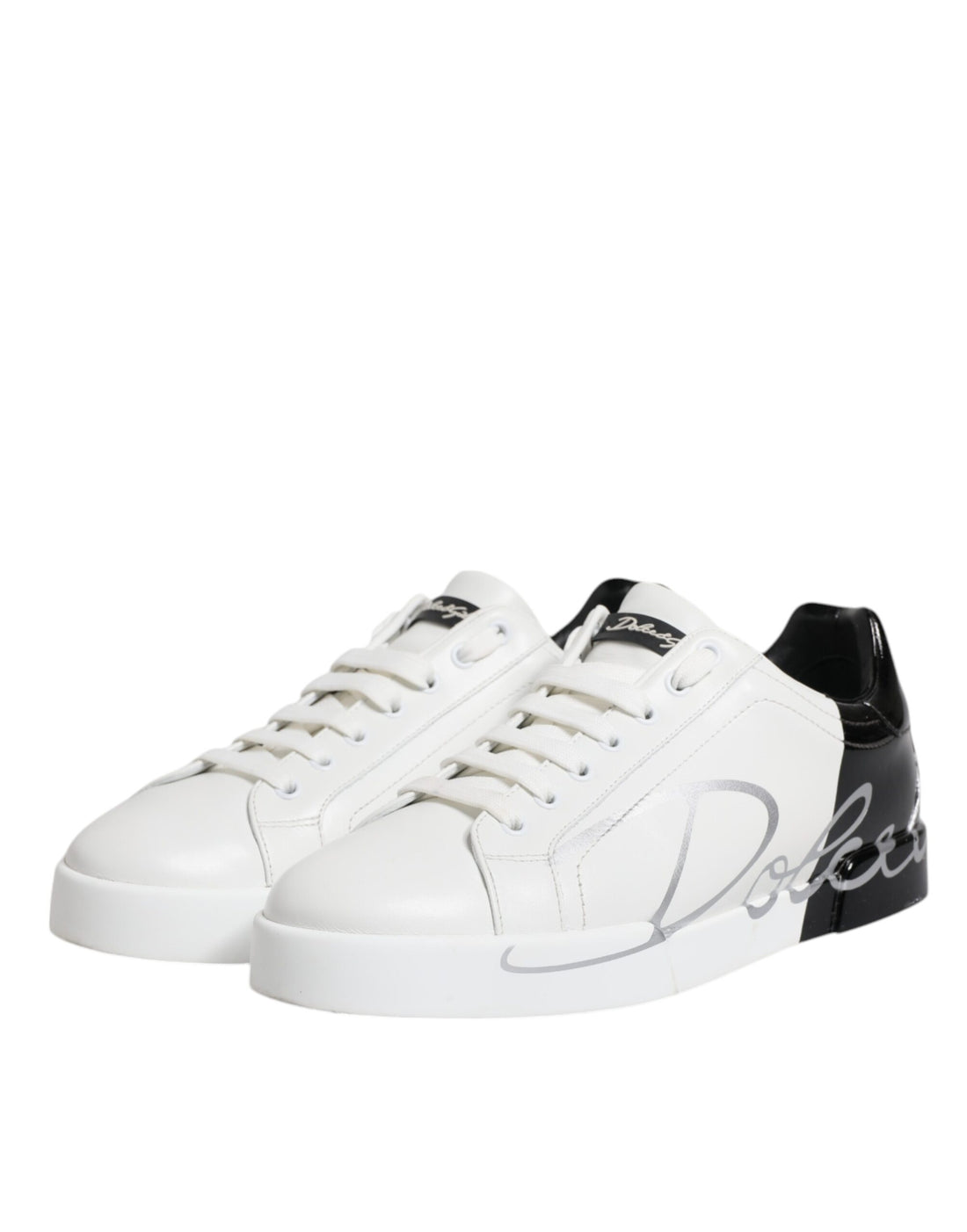 Dolce & Gabbana White Black Logo Portofino Sneakers Shoes