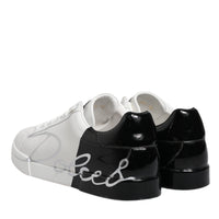 Dolce & Gabbana White Black Logo Portofino Sneakers Shoes