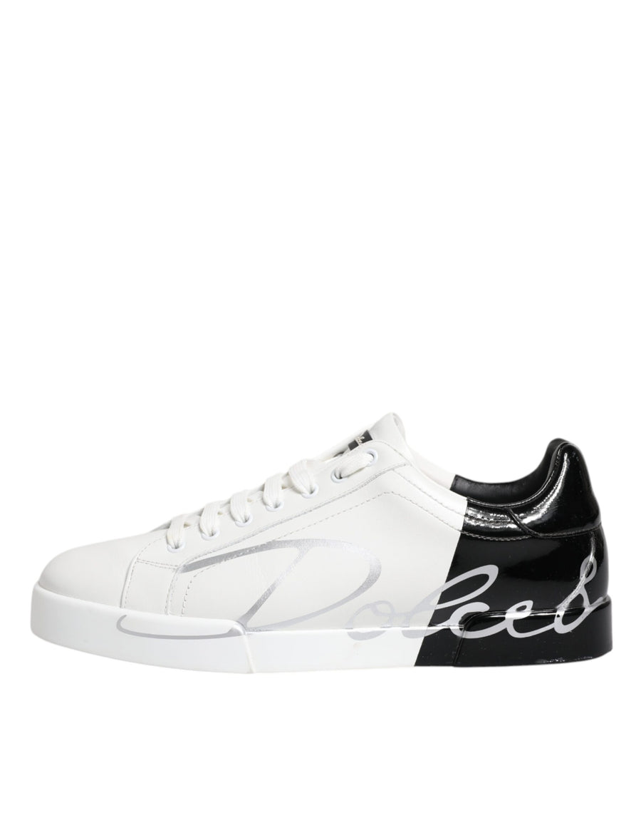 Dolce & Gabbana White Black Logo Portofino Sneakers Shoes