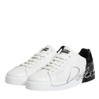 Dolce & Gabbana White Black Logo Portofino Sneakers Shoes