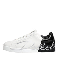 Dolce & Gabbana White Black Logo Portofino Sneakers Shoes