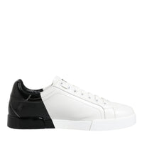 Dolce & Gabbana White Black Logo Portofino Sneakers Shoes