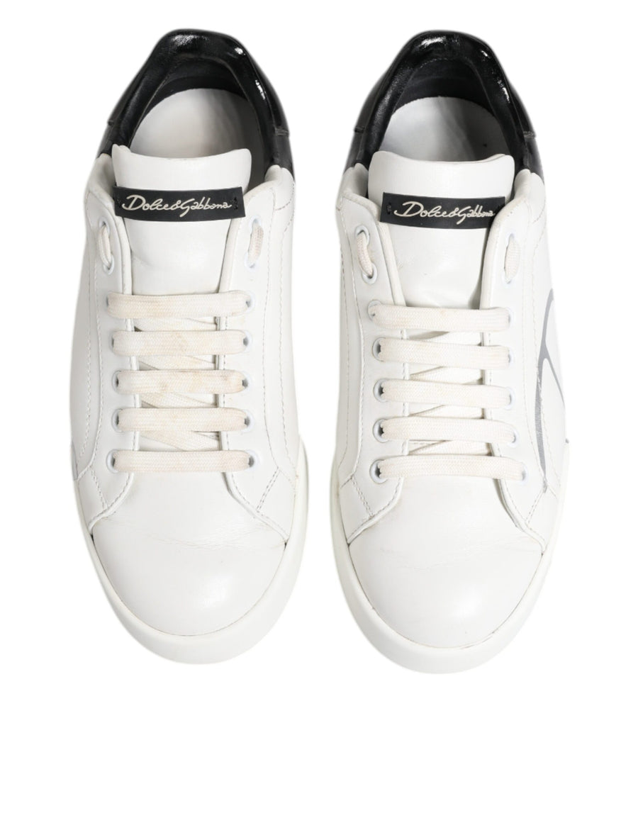 Dolce & Gabbana White Black Logo Portofino Sneaker Shoes