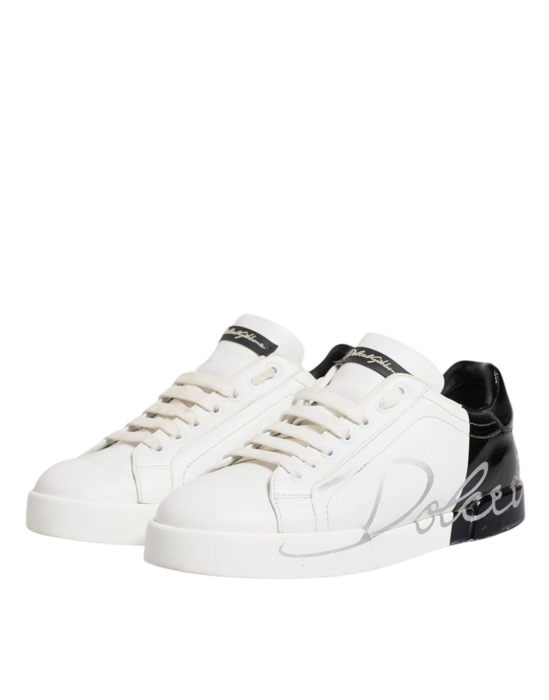 Dolce & Gabbana White Black Logo Portofino Sneaker Shoes