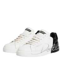 Dolce & Gabbana White Black Logo Portofino Sneaker Shoes