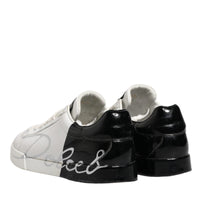 Dolce & Gabbana White Black Logo Portofino Sneaker Shoes