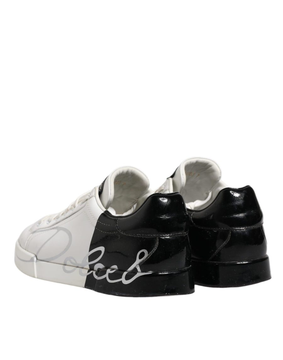 Dolce & Gabbana White Black Logo Portofino Sneaker Shoes