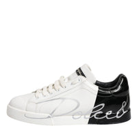 Dolce & Gabbana White Black Logo Portofino Sneaker Shoes