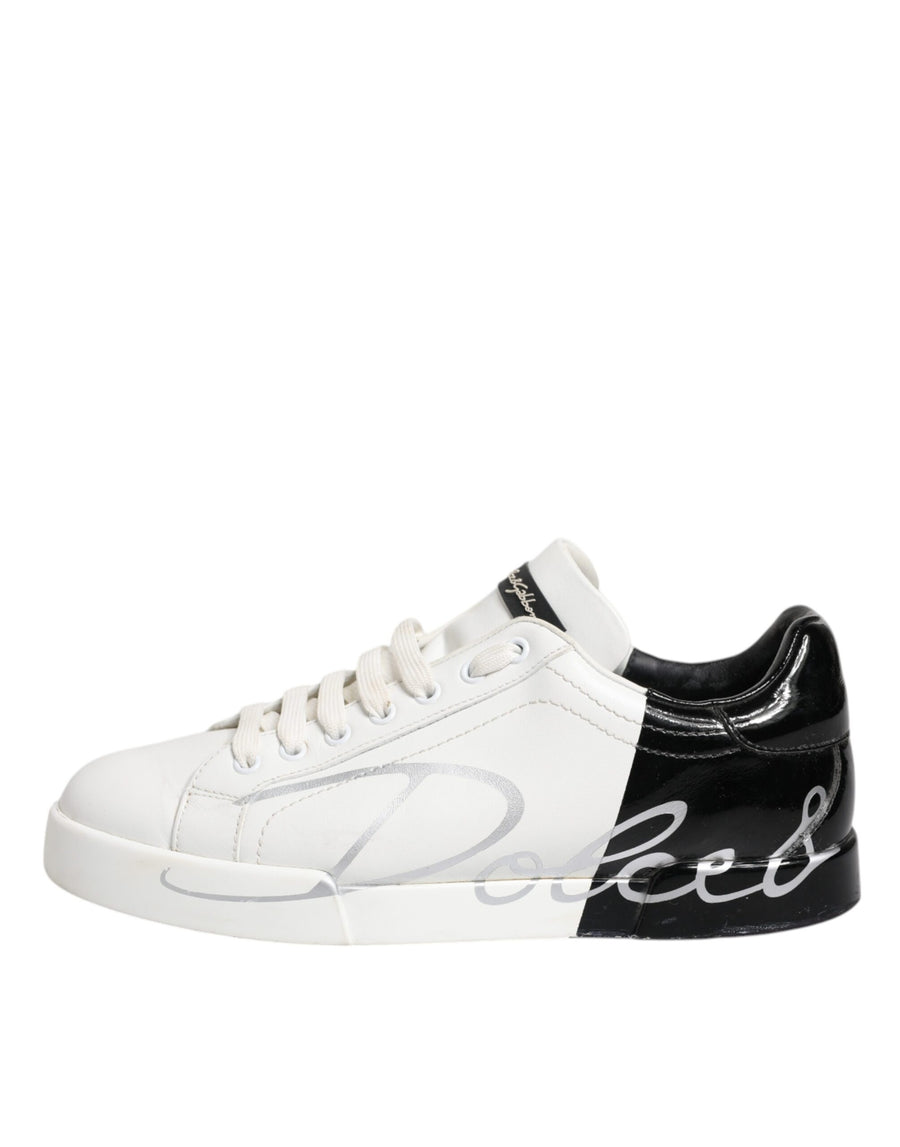 Dolce & Gabbana White Black Logo Portofino Sneaker Shoes