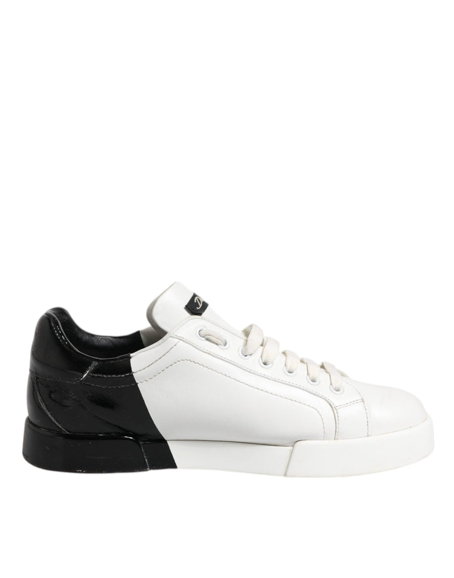 Dolce & Gabbana White Black Logo Portofino Sneaker Shoes