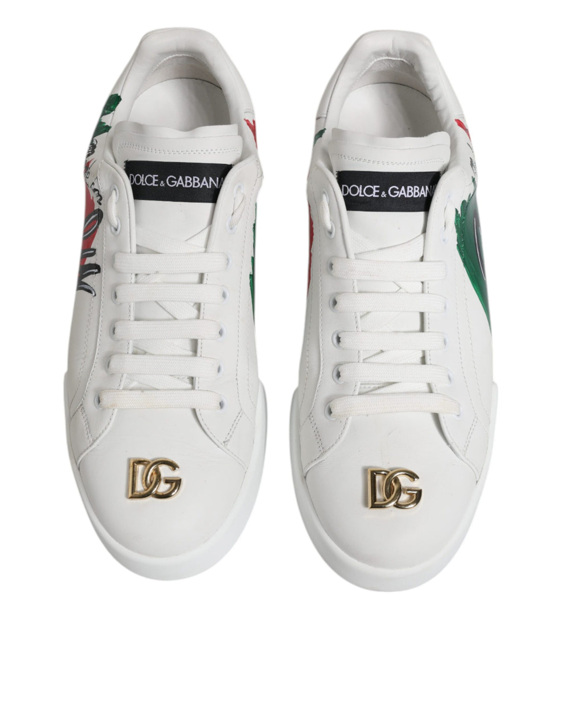 Dolce & Gabbana White Portofino Made In Italy Print Sneakers Shoes