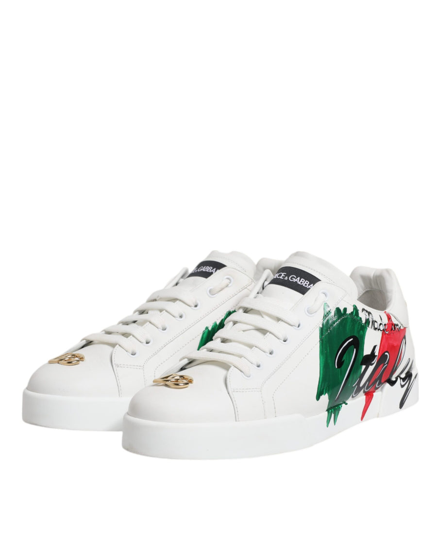 Dolce & Gabbana White Portofino Made In Italy Print Sneakers Shoes