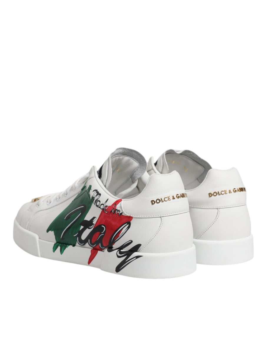 Dolce & Gabbana White Portofino Made In Italy Print Sneakers Shoes