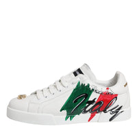 Dolce & Gabbana White Portofino Made In Italy Print Sneakers Shoes