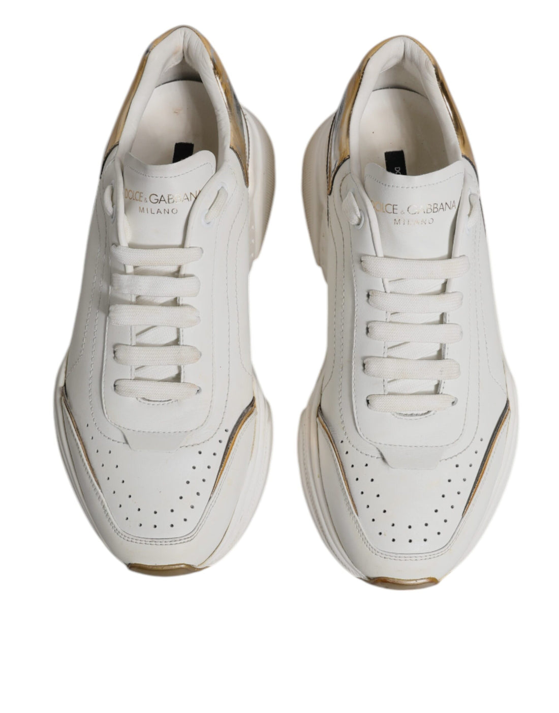 Dolce & Gabbana White Gold DAYMASTER Leather Sneakers Shoes