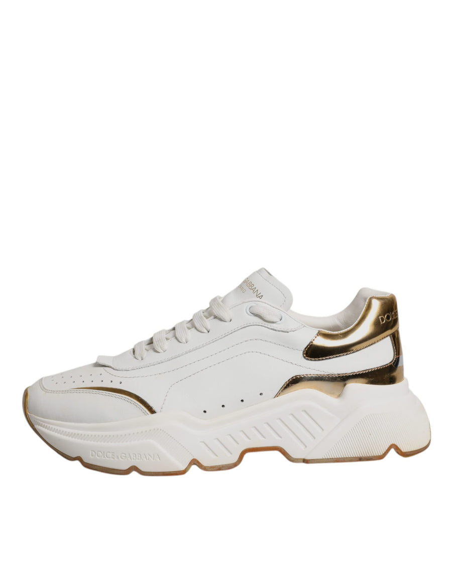 Dolce & Gabbana White Gold DAYMASTER Leather Sneakers Shoes