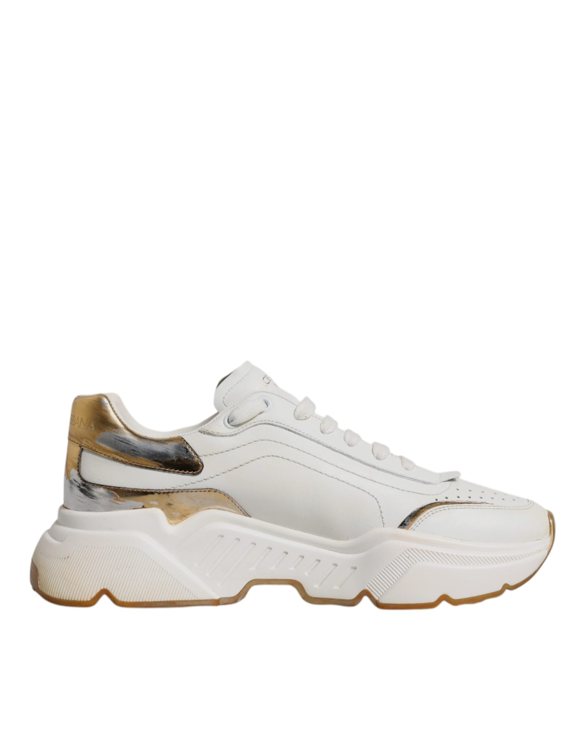 Dolce &amp; Gabbana White Gold DAYMASTER Leather Sneakers Shoes