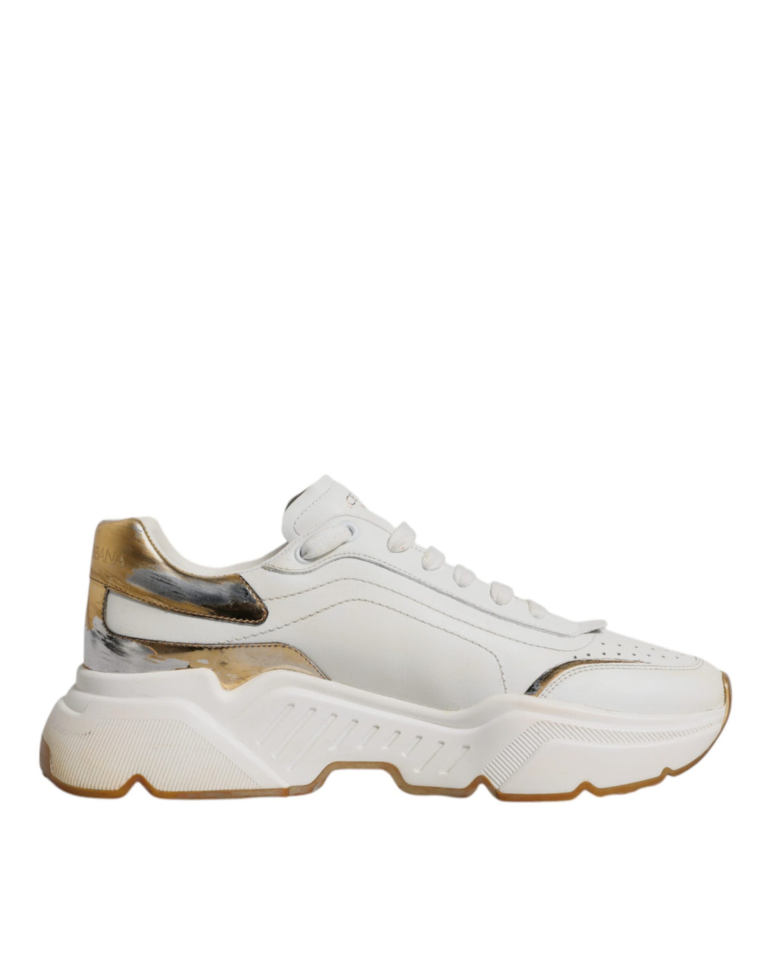 Dolce & Gabbana White Gold DAYMASTER Leather Sneakers Shoes