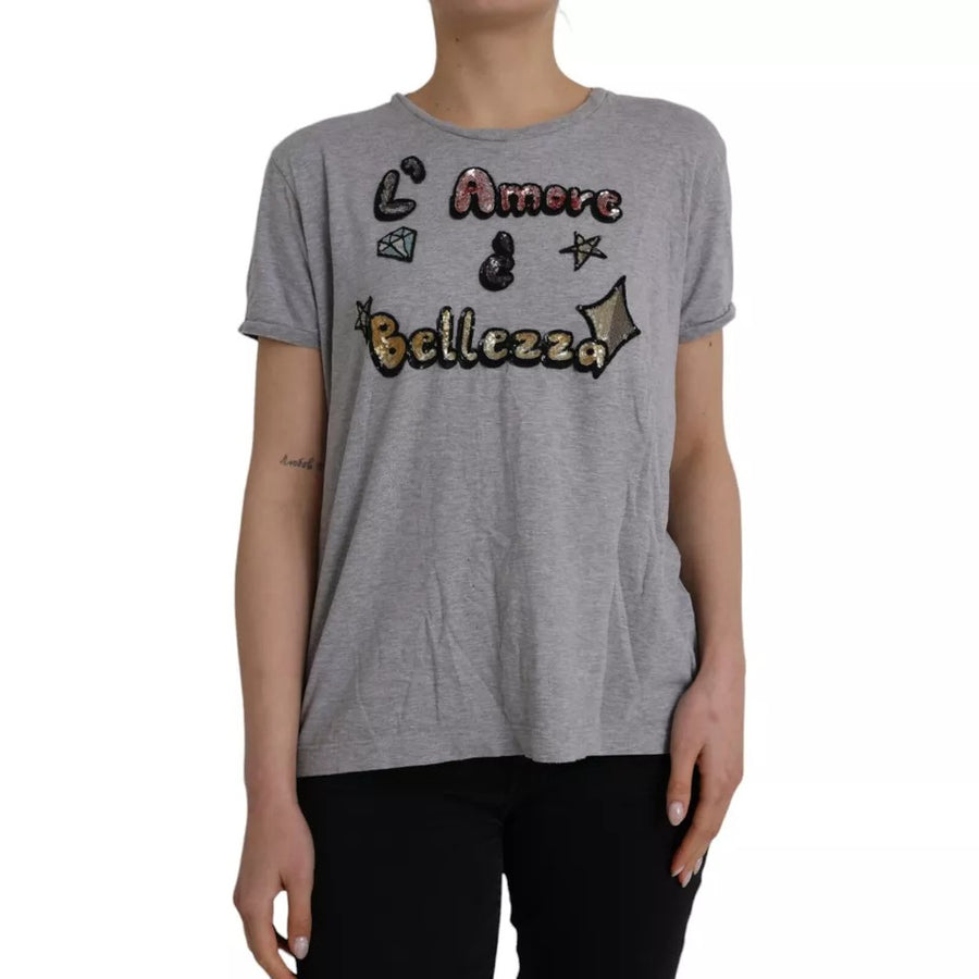 Dolce & Gabbana Gray Cotton L'Amore E'Bellezza Top T-shirt