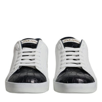 Dolce & Gabbana White Black Leather Portofino Sneakers Shoes