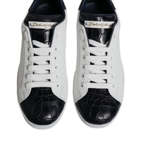 Dolce & Gabbana White Black Leather Portofino Sneakers Shoes