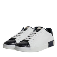 Dolce & Gabbana White Black Leather Portofino Sneakers Shoes