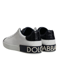 Dolce & Gabbana White Black Leather Portofino Sneakers Shoes