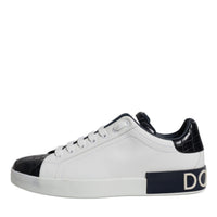 Dolce & Gabbana White Black Leather Portofino Sneakers Shoes