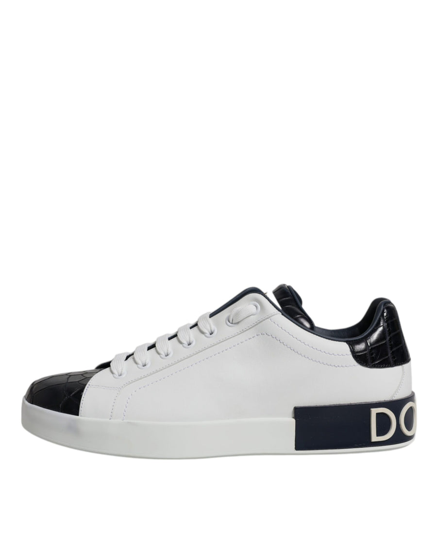 Dolce & Gabbana White Black Leather Portofino Sneakers Shoes