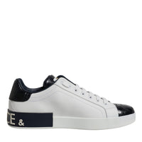 Dolce & Gabbana White Black Leather Portofino Sneakers Shoes