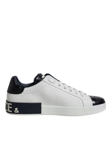 Dolce & Gabbana White Black Leather Portofino Sneakers Shoes