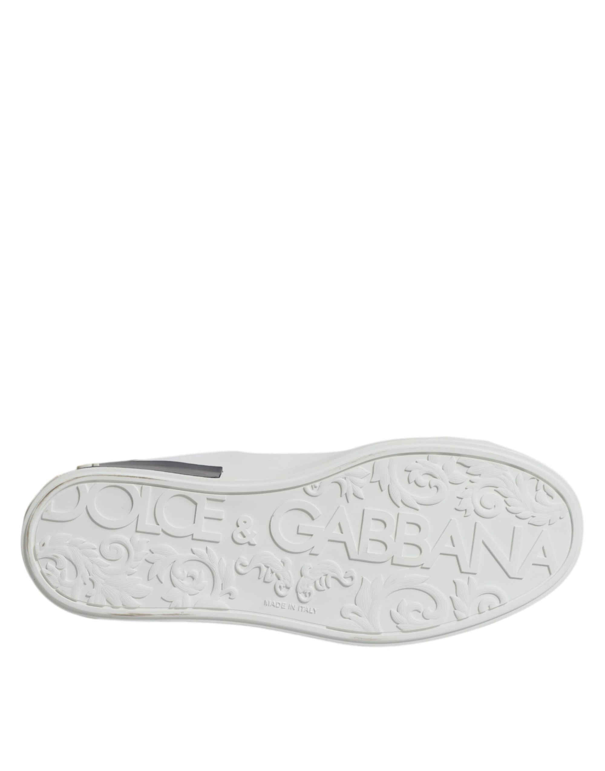 Dolce &amp; Gabbana White Black Leather Portofino Sneakers Shoes