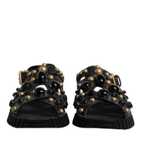 Dolce & Gabbana Black Leather Studded Slides Sandals Shoes