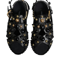 Dolce & Gabbana Black Leather Studded Slides Sandals Shoes