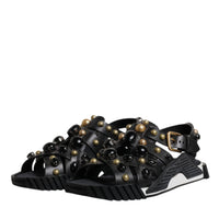 Dolce & Gabbana Black Leather Studded Slides Sandals Shoes