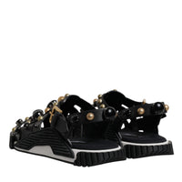 Dolce & Gabbana Black Leather Studded Slides Sandals Shoes